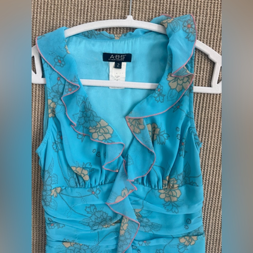 ABS Allen Schwartz Turquoise Floral Ruffle Mini Dress